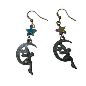 Women's/Girl's Fairy Sitting on the Moon Earrings with Stars